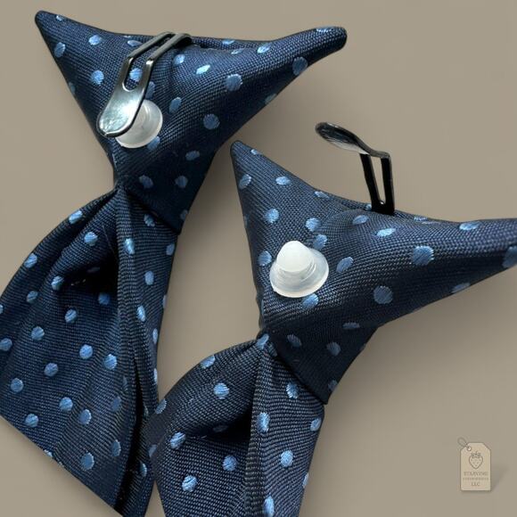 Lot of 2 Boys Navy Blue Clip-On Ties Polka Dot Formal Dress Accessories - Picture 3 of 4